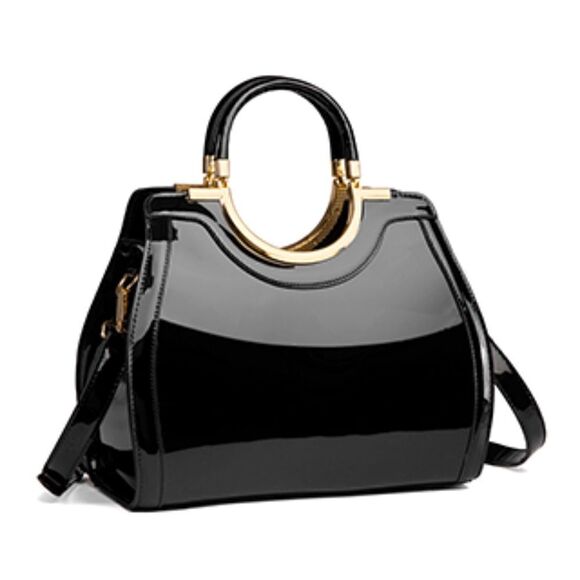 ♥️ Women's Handbags Designer Purses Satchel 
Structured Shoulder black patent - Picture 3 of 16